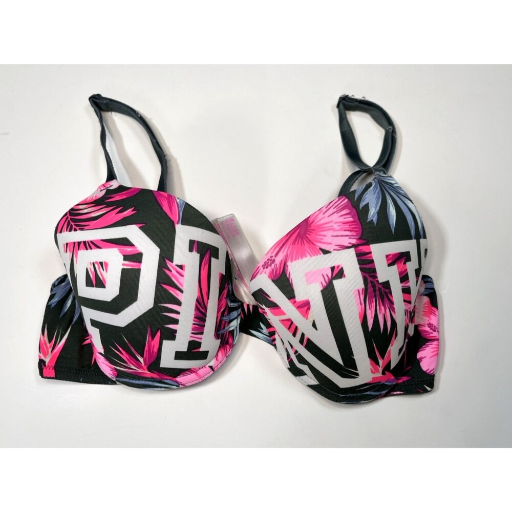 Victorias Secret PINK T-Shirt Bra 34B Pink Floral Tropical Underwire Adjustable